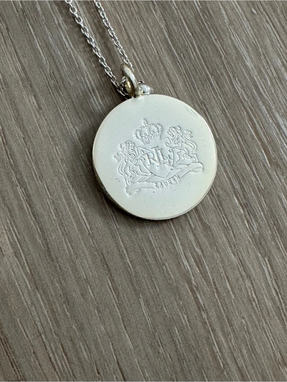 Lauren Ralph Lauren Silver Tone Engraved Logo Two-Row Pendant Necklace extender